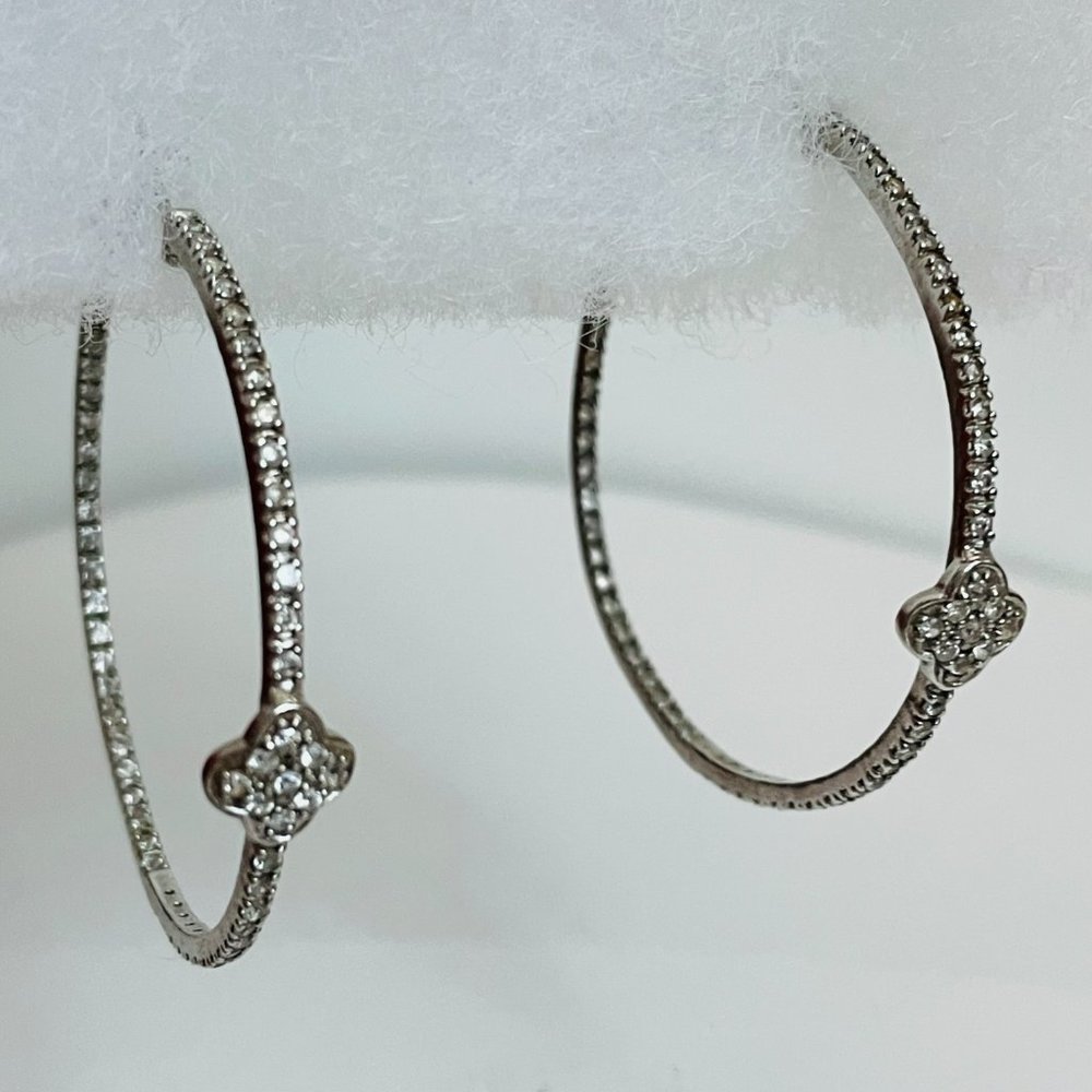 925 Sterling Silver CZ Hoop Earrings - Picture 7 of 14